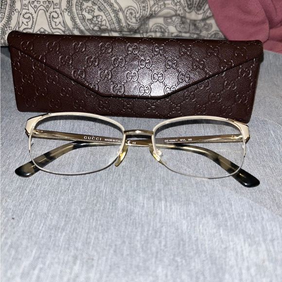 Gucci Vintage Rare Prescription Eyeglasses Readers Gold Cream & Tortoise Shell - Picture 1 of 9